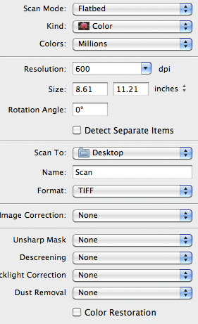 Default Image Capture settings